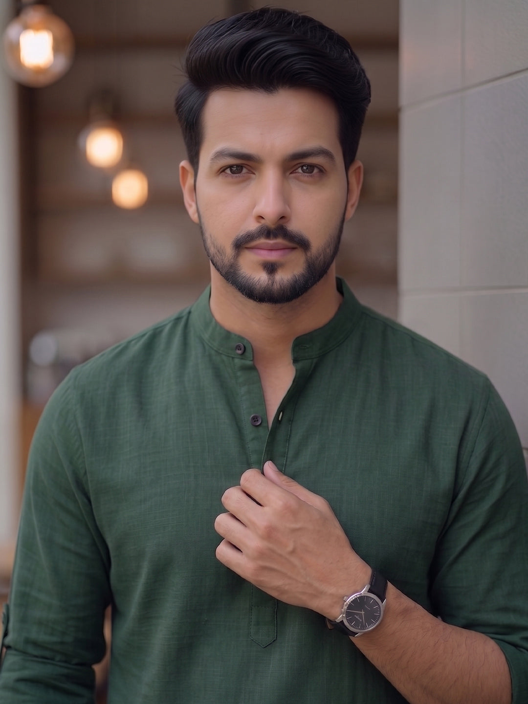 Men's Signature 100% Cotton Short Kurta | Mandarin Collar | RAY LIGHT