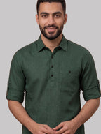 RAY LIGHT Men's Essential Solid Cotton Short Kurta – Black with Roll-Up Sleeves