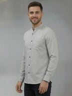 RAY LIGHT Men's Modern Solid Casual Shirt – Chinese Collar with Chest Pocket