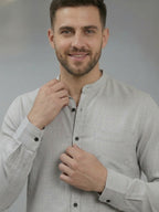 RAY LIGHT Men's Modern Solid Casual Shirt – Chinese Collar with Chest Pocket