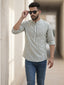 RAY LIGHT Men's Classic Vertical Stripe Cotton Short Kurta – Sage Green & White