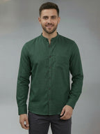 RAY LIGHT Men's Modern Solid Casual Shirt – Chinese Collar with Chest Pocket
