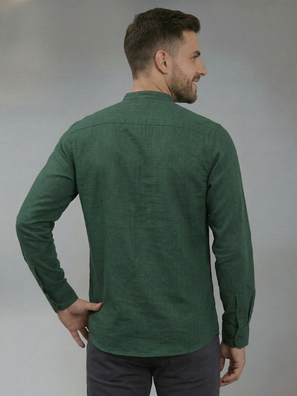 RAY LIGHT Men's Modern Solid Casual Shirt – Chinese Collar with Chest Pocket