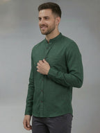 RAY LIGHT Men's Modern Solid Casual Shirt – Chinese Collar with Chest Pocket