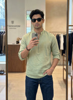 RAY LIGHT Men’s Beige 100% Cotton Zipper Short Kurta