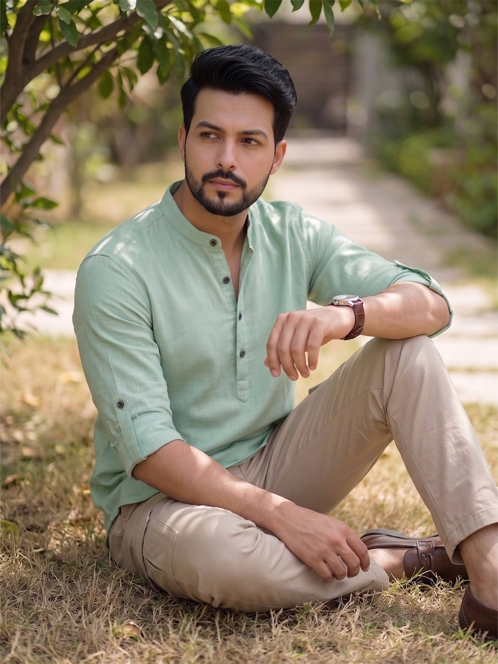 Men's Signature 100% Cotton Short Kurta | Mandarin Collar | RAY LIGHT
