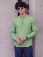 RAY LIGHT Men's Modern Zip-Neck Solid Cotton Short Kurta – Rust Brown