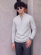 RAY LIGHT Men's Modern Zip-Neck Solid Cotton Short Kurta – Light Pink