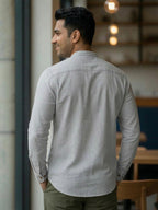 RAY LIGHT Men's Grey 100% Cotton Solid Short Kurta – Mandarin Collar with Versatile Roll-Up Sleeves