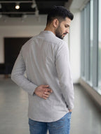 RAY LIGHT Men's Essential Solid Cotton Short Kurta – Light Grey with Cuffless Sleeves
