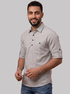 RAY LIGHT Men's Essential Solid Cotton Short Kurta – Magenta with Roll-Up Sleeves