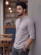 RAY LIGHT Men's Core Essential 100% Cotton Solid Short Kurta – Mandarin Collar with Roll-Up Sleeves