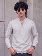 RAY LIGHT Men's Modern Zip-Neck Solid Cotton Short Kurta – Light Pink