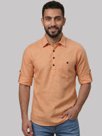 RAY LIGHT Men's Essential Solid Cotton Short Kurta – Mint Green with Roll-Up Sleeves