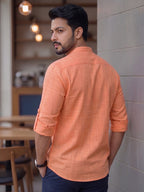 RAY LIGHT Men's Urban Fusion 100% Cotton Solid Short Kurta – Mandarin Collar with Roll-Up Sleeves