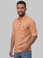 RAY LIGHT Men's Essential Solid Cotton Short Kurta – Mint Green with Roll-Up Sleeves