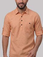 RAY LIGHT Men's Essential Solid Cotton Short Kurta – Mint Green with Roll-Up Sleeves