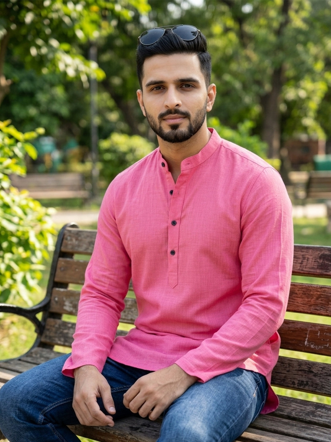 RAY LIGHT Men's Essential Solid Cotton Short Kurta – Light Grey with Cuffless Sleeves
