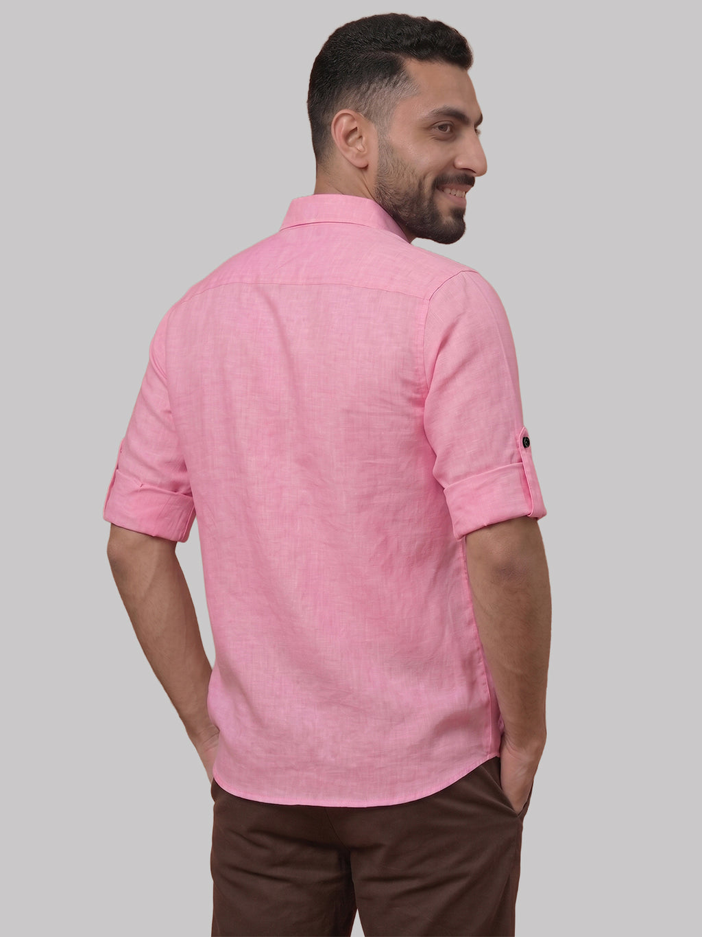 RAY LIGHT Men's Essential Solid Cotton Short Kurta – Magenta with Roll-Up Sleeves