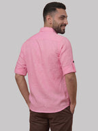 RAY LIGHT Men's Essential Solid Cotton Short Kurta – Magenta with Roll-Up Sleeves