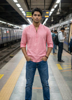 RAY LIGHT Men’s Grey Cotton Zipper Short Kurta
