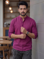 RAY LIGHT Men's Core Essential 100% Cotton Solid Short Kurta – Mandarin Collar with Roll-Up Sleeves