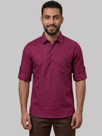 RAY LIGHT Men's Essential Solid Cotton Short Kurta – Magenta with Roll-Up Sleeves