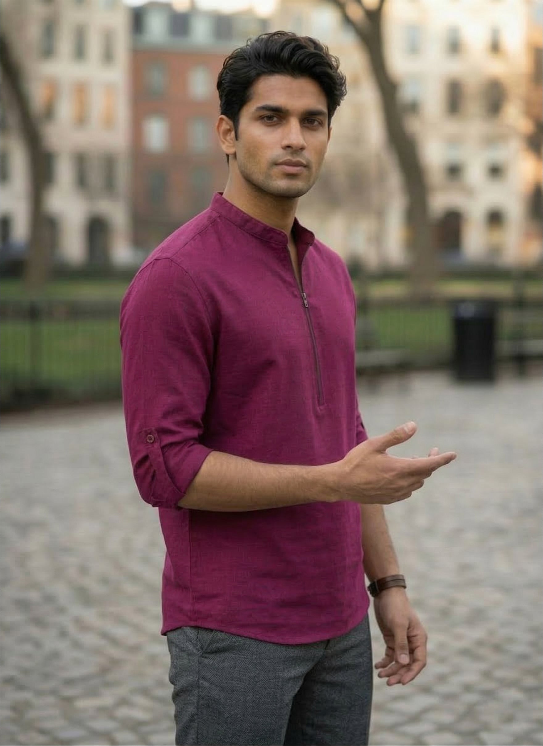 RAY LIGHT Men’s Grey Cotton Zipper Short Kurta