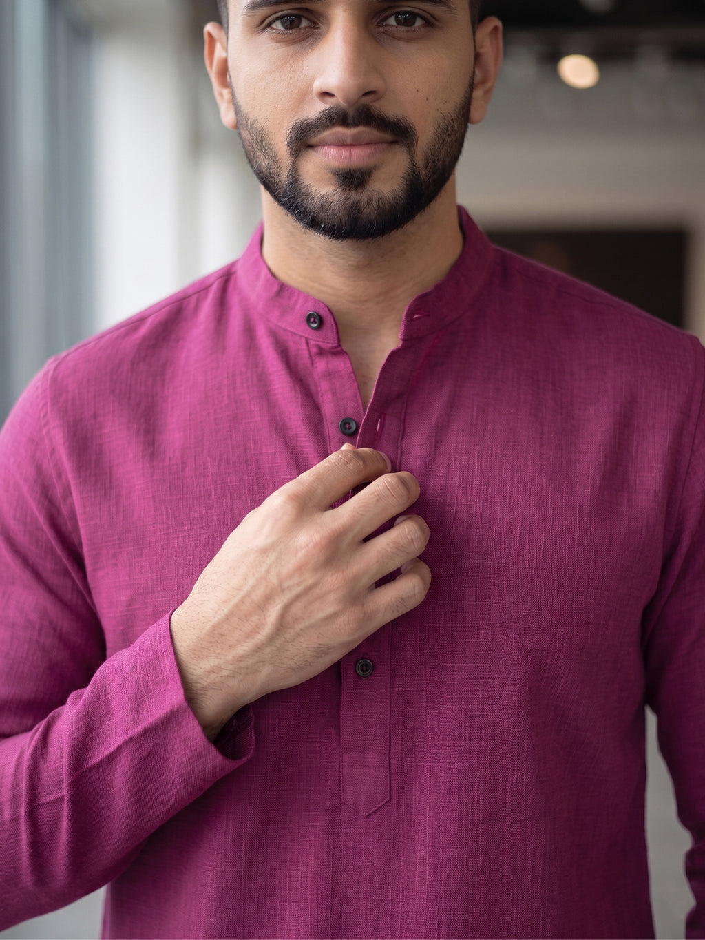 RAY LIGHT Men's Essential Solid Cotton Short Kurta – Light Grey with Cuffless Sleeves