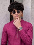 RAY LIGHT Men's Modern Zip-Neck Solid Cotton Short Kurta – Light Pink