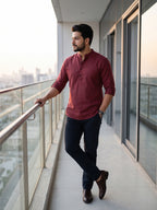 RAY LIGHT Men's Core Essential 100% Cotton Solid Short Kurta – Mandarin Collar with Roll-Up Sleeves