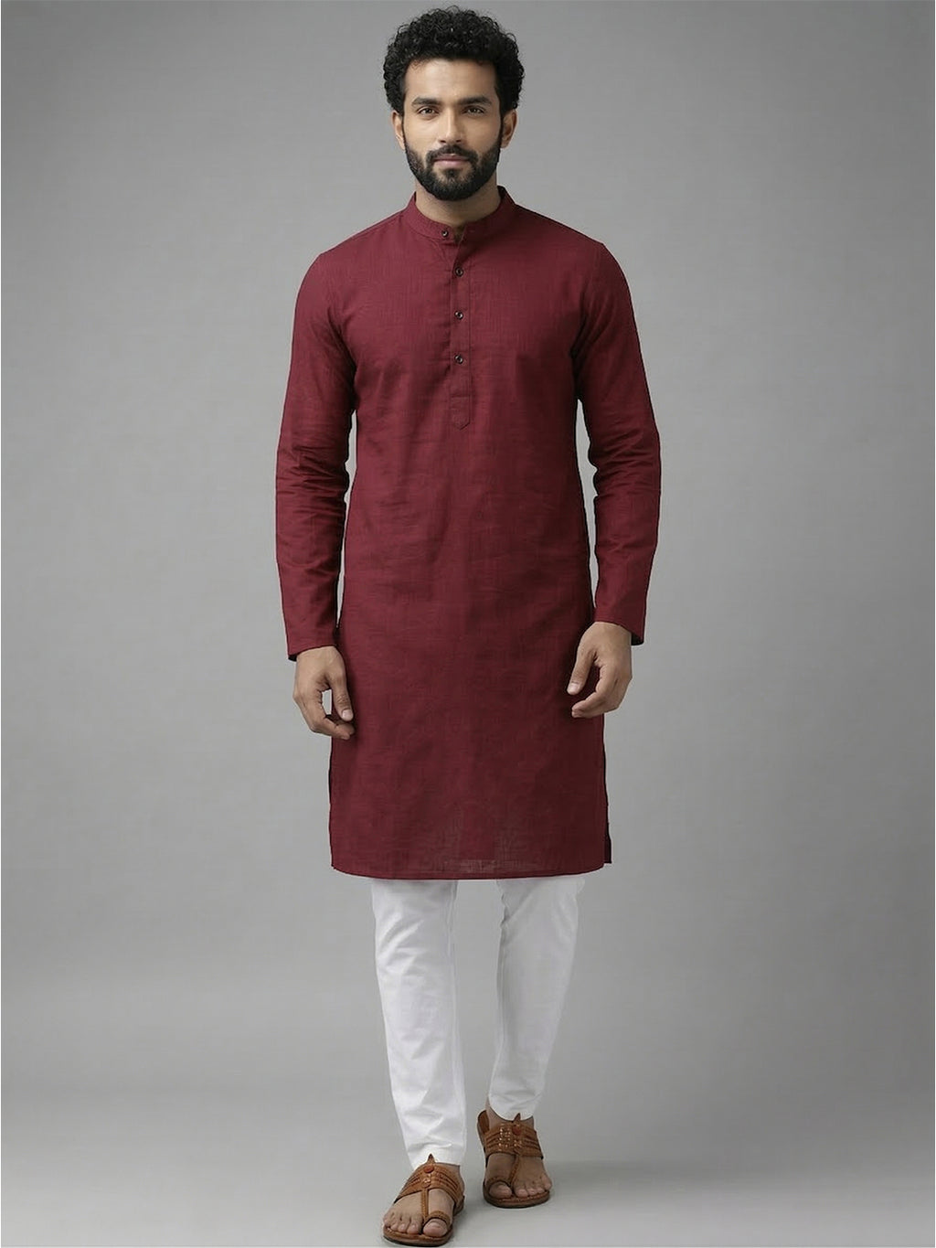 RAY LIGHT Men's Classic Solid Cotton Long Kurta – Dark Green with Dual Side Pockets