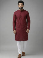 RAY LIGHT Men's Classic Solid Cotton Long Kurta – Dark Green with Dual Side Pockets