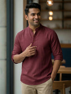 RAY LIGHT Men's Grey 100% Cotton Solid Short Kurta – Mandarin Collar with Versatile Roll-Up Sleeves