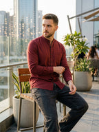 RAY LIGHT Men's Signature Solid Casual Shirt – Chinese Collar with Chest Pocket