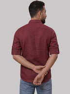 RAY LIGHT Men's Essential Solid Cotton Short Kurta – Magenta with Roll-Up Sleeves