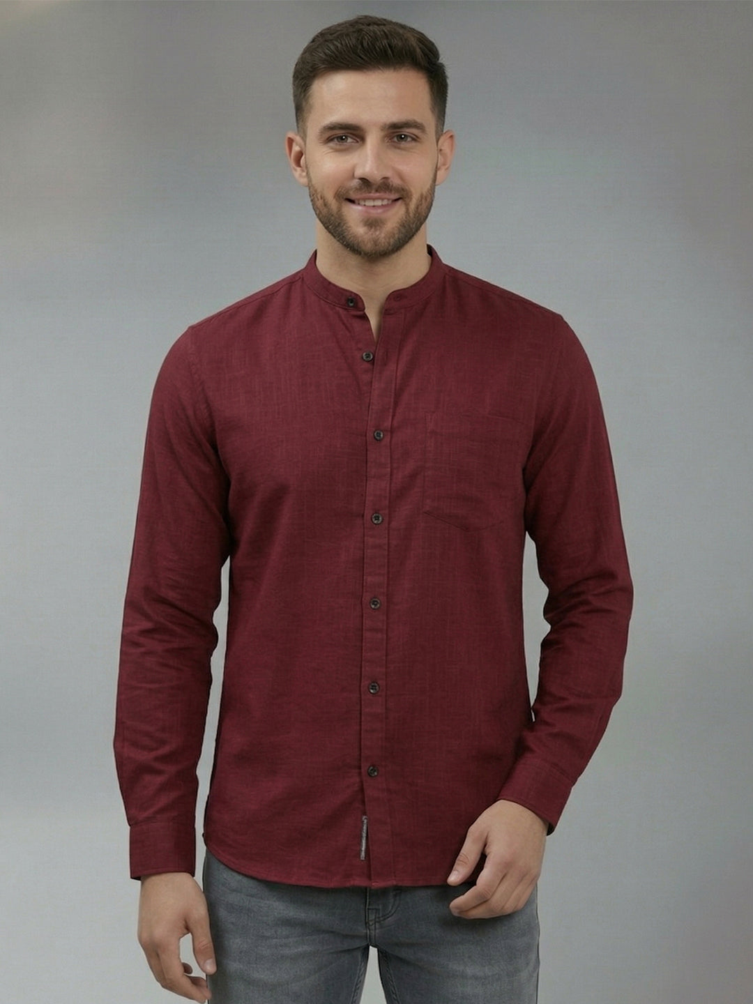 RAY LIGHT Men's Signature Solid Casual Shirt – Chinese Collar with Chest Pocket Secondary image