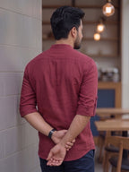 RAY LIGHT Men's Core Essential 100% Cotton Solid Short Kurta – Mandarin Collar with Roll-Up Sleeves