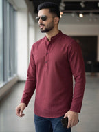 RAY LIGHT Men's Essential Solid Cotton Short Kurta – Light Grey with Cuffless Sleeves