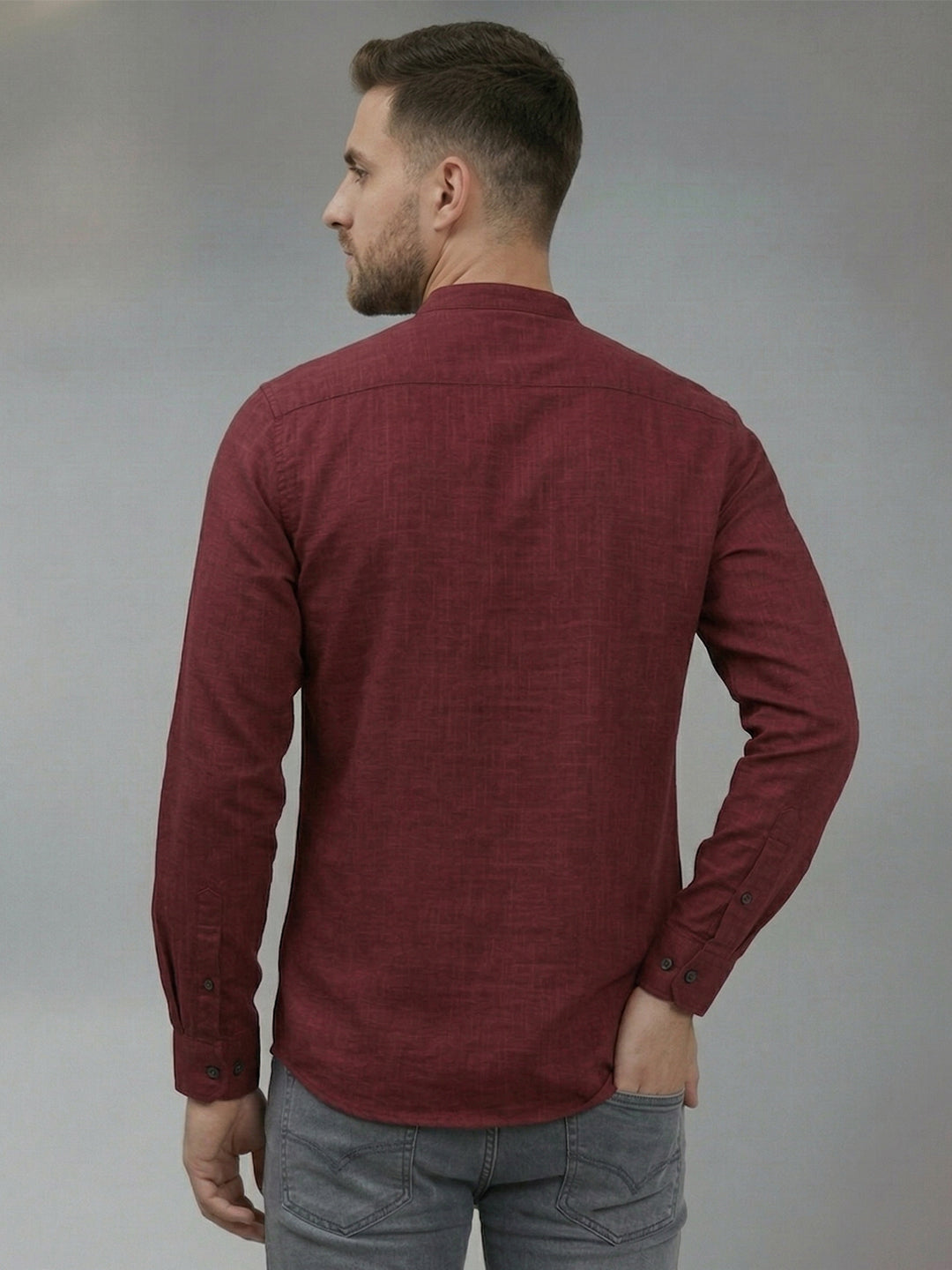 RAY LIGHT Men's Signature Solid Casual Shirt – Chinese Collar with Chest Pocket