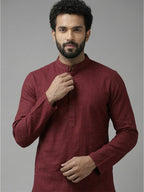 RAY LIGHT Men's 100% Cotton Solid Long Kurta with Mandarin Collar
