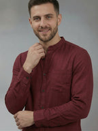 RAY LIGHT Men's Signature Solid Casual Shirt – Chinese Collar with Chest Pocket