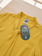 Ray Light Women’s Elegant Yellow Crepe Bow-Tie Neck Full Sleeve Formal Top
