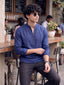 RAY LIGHT Men's Modern Zip-Neck Solid Cotton Short Kurta – Navy Blue