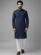 RAY LIGHT Men's Classic Solid Cotton Long Kurta – Dark Green with Dual Side Pockets