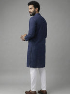 RAY LIGHT Men's 100% Cotton Solid Long Kurta with Mandarin Collar