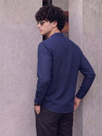 RAY LIGHT Men's Modern Zip-Neck Solid Cotton Short Kurta – Navy Blue
