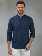 RAY LIGHT Men's Signature Solid Casual Shirt – Chinese Collar with Chest Pocket