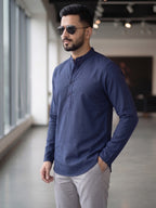 RAY LIGHT Men's Essential Solid Cotton Short Kurta – Light Grey with Cuffless Sleeves
