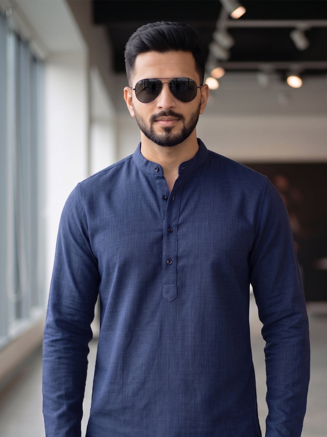 RAY LIGHT Men's Essential Solid Cotton Short Kurta – Light Grey with Cuffless Sleeves